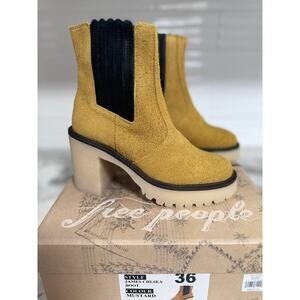 New Free People James Chelsea Boots Booties Mustard Yellow Size 36